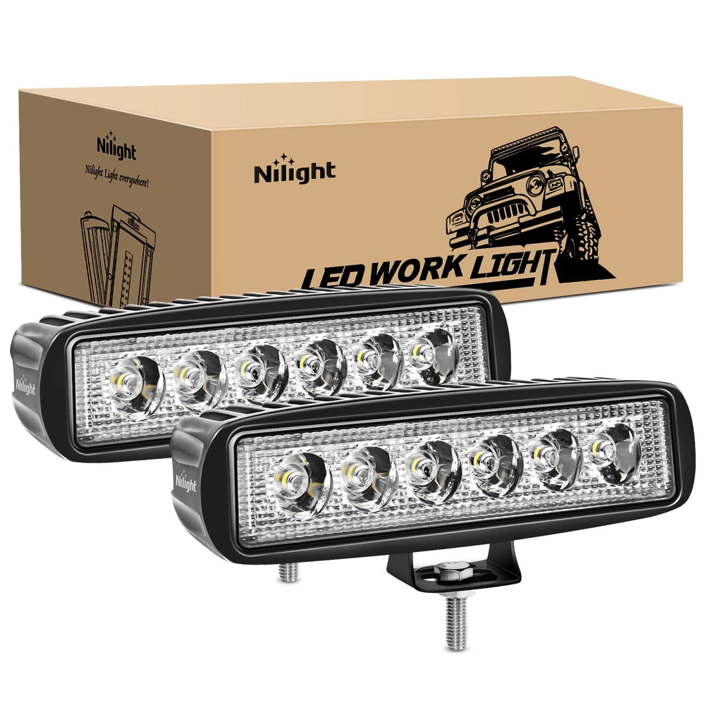 Nilight front view of the paired 18W LED spot pods showing beam housing and compact size benefit