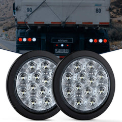 Nilight front view of round LED backup light showing bright white output benefit