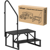 Nilight front view of two-step RV stairs showing stable frame and entrance access benefit