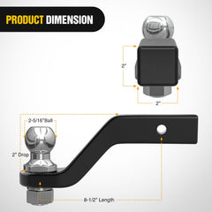 Nilight side profile of the ball mount showing 4-inch drop and clean welds for strength