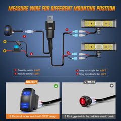 Nilight wiring harness and 5-pin rocker switch showing easy installation benefit