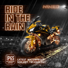 NINEO installed under a cruiser motorcycle showing improved visibility and style