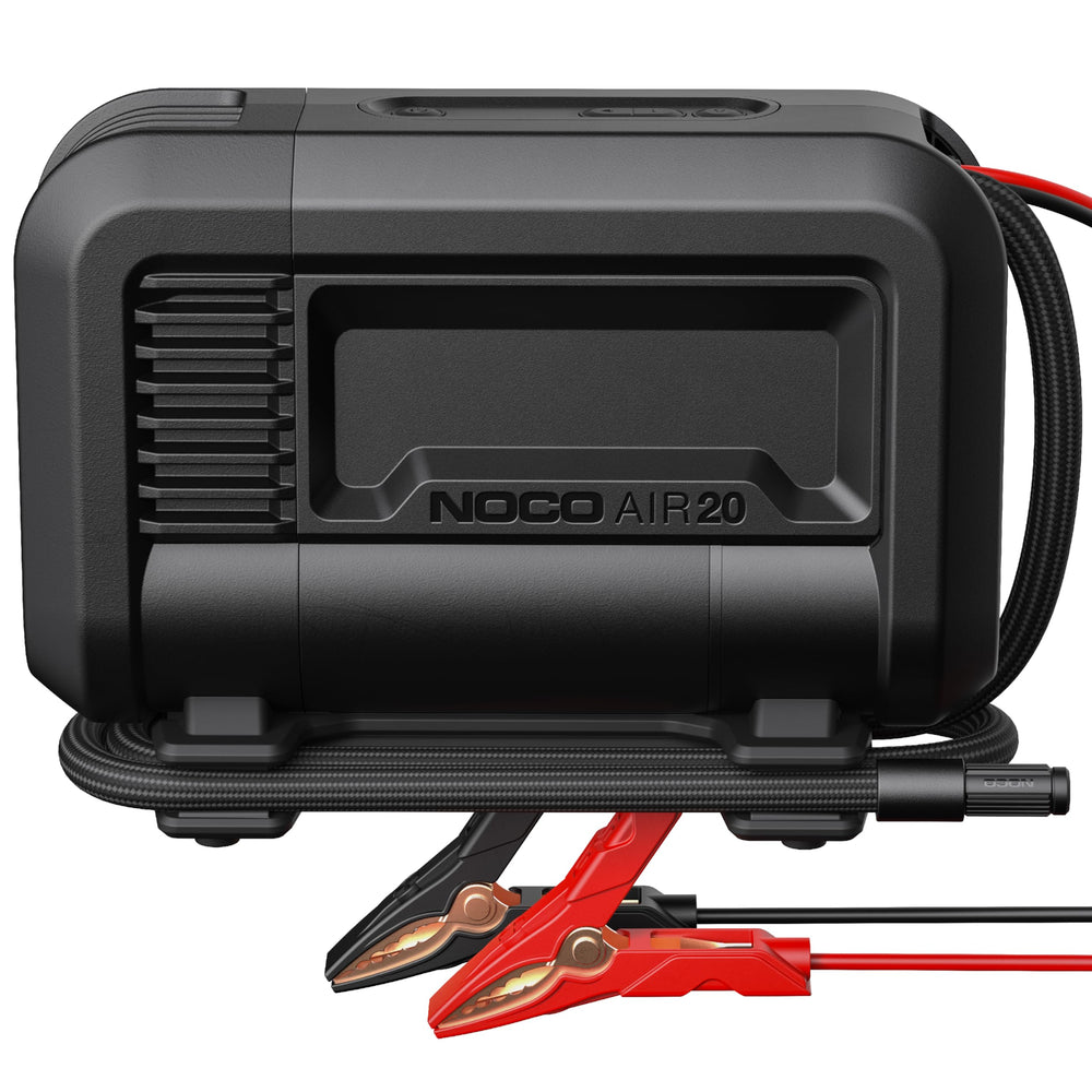 NOCO AIR20 front view showing compact design and controls for portable reliability