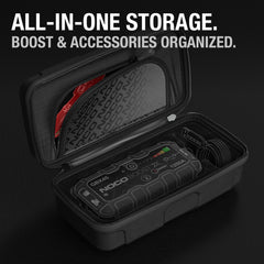 NOCO case opened showing GBX45 snug fit and organized storage benefit