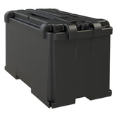 NOCO HM408 front view showing secure enclosure and lid benefit: clear protection