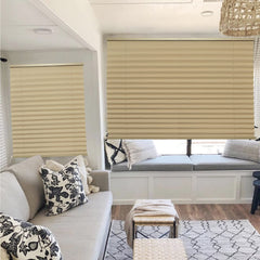 NOVINO shade fully lowered in camper interior blocking sunlight and glare