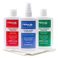 Novus kit front packaging showing bottles and Polish Mates for clear results
