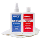 Novus front packaging showing both 8 oz bottles and towel pack for convenience