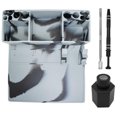 nugbuddy front view of silicone mat and accessories showing neat organization and durability