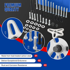 NYXOVA assortment of bolts and adapters laid out for clear size identification
