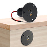 Obeaming front panel outlet showing ports and screw mounts, durable installer-friendly