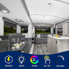 Obeaming installed in RV ceiling lifestyle scene improving interior ambiance