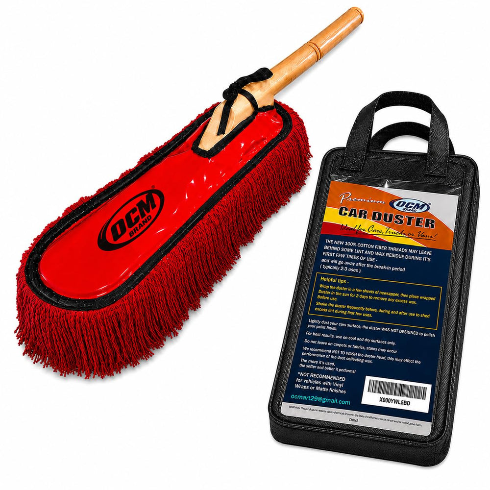 OCM Brand front view of extra large car duster showing full head and handle for fast cleaning