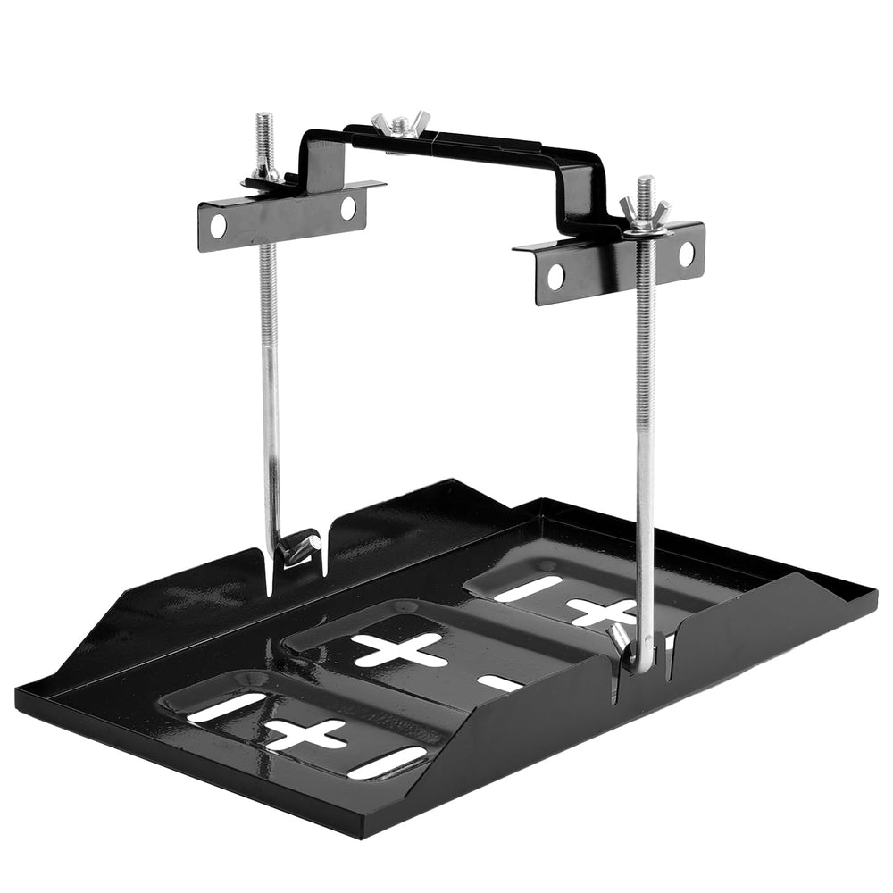 OEMASSIVE front view of metal battery tray showing universal fit and stability