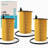 OEMASSIVE front view of three-pack oil filters showing packaging and labels for easy selection