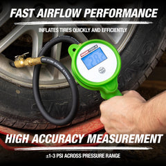 OEMTOOLS close-up of 21-inch rubber hose and clip-on chuck for fast secure inflation