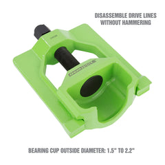 OEMTOOLS unit clamped on a driveshaft, demonstrating safe cup extraction