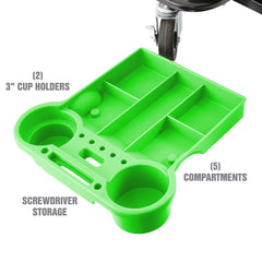OEMTOOLS detail of 3-inch rubber casters rolling smoothly over floor