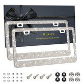 OKLPF white bling license plate frame front view showing rhinestone accents and neat finish