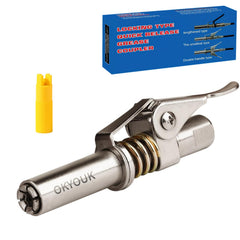 OKYOUK front packaging showing compact grease coupler and included cleaning tool for convenience
