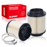 OLIFANT front view showing packaged filters and included clamps for quick replacement