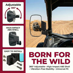 OLIFANT mirror attached to UTV roll bar, improves rear awareness benefit