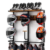 OMISRUIS front view helmet rack showing six helmets neatly stored
