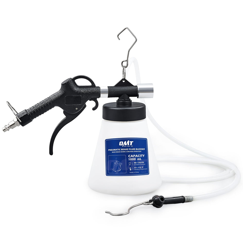 Orion Motor Tech bleeder front view showing handle and reservoir for easy one-person use