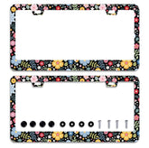 Omw2fyb front view of floral license plate frame showing decorative appeal and protection