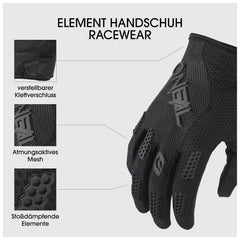 O'NEAL glove backhand mesh panel displays ventilation for cooler rides