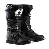 O'NEAL front profile boot showing fit and protective plates for stability