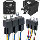 ONLINE LED STORE front view of six relay harnesses showing organized kit
