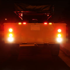 ONLINE LED STORE TRUE MODS installed on trailer rear demonstrating clear brake and turn signaling