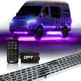 OPT7 Aura front view of aluminum LED bars showing sleek profile and durability