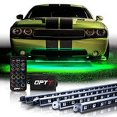 OPT7 Aura front view packaging showing complete underglow kit and benefits