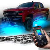 OPT7 Aura Pro front-mounted underglow on truck for bold nighttime styling