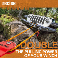 ORCISH rope installed through block demonstrating doubled pulling power