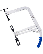 Orion Motor Tech front view of large valve spring compressor showing full tool and lever for improved access