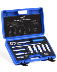 Orion Motor Tech front view of complete 10-piece spark plug set showing organized layout and portability