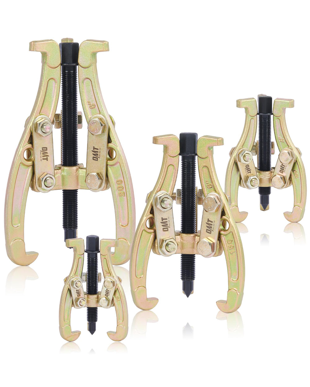 Orion Motor Tech front view of four-piece puller set shows versatile sizes and compact storage benefit