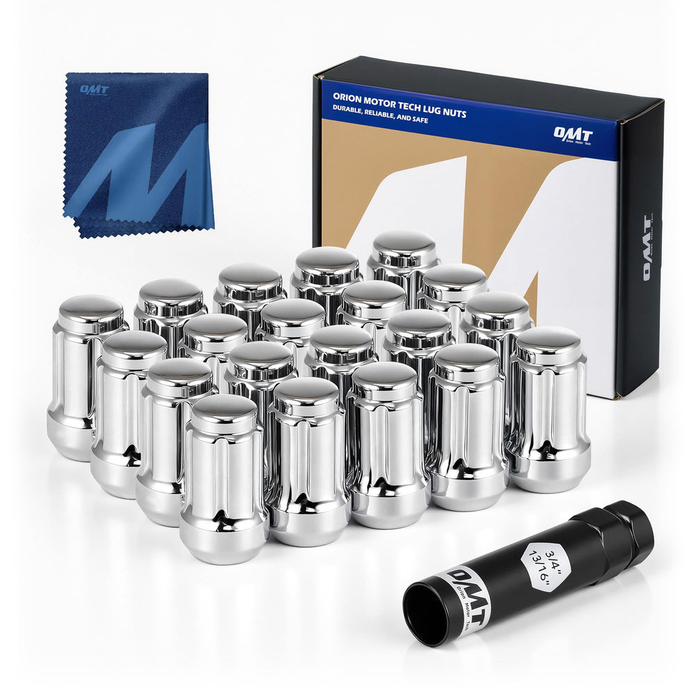 Orion Motor Tech front packaging showing full 20-piece lug nut kit benefit visibility