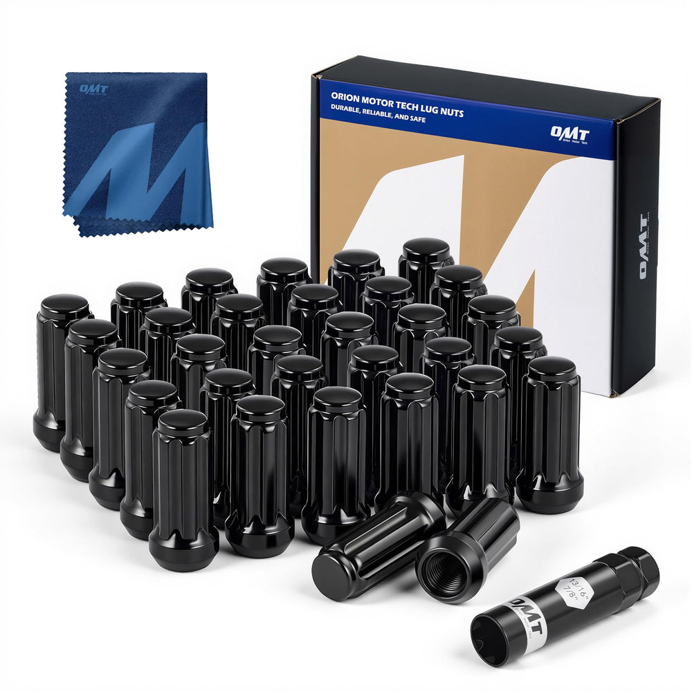 Orion Motor Tech front packaging showing 32 lug nuts and socket key, clear kit benefit