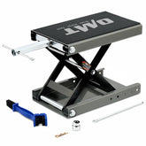 Orion Motor Tech front view showing full scissor jack stability and platform