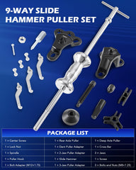 Orion Motor Tech slide hammer close-up showing textured handle and heavy-duty weight for controlled force