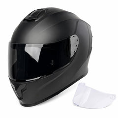 Orthrus helmet front view showing full-face protection and sleek matte finish
