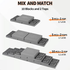 OULEME blocks placed under RV tire providing improved stability on uneven ground