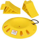 OULEME dock front view showing wide 12-inch base protecting jack wheel