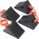 OULEME front view of four wheel chocks showing compact protection