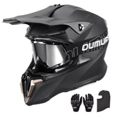 OUMURS front view helmet showing matte black finish and secure fit