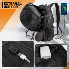 Oumurs backpack with waterproof cover deployed protecting contents from rain